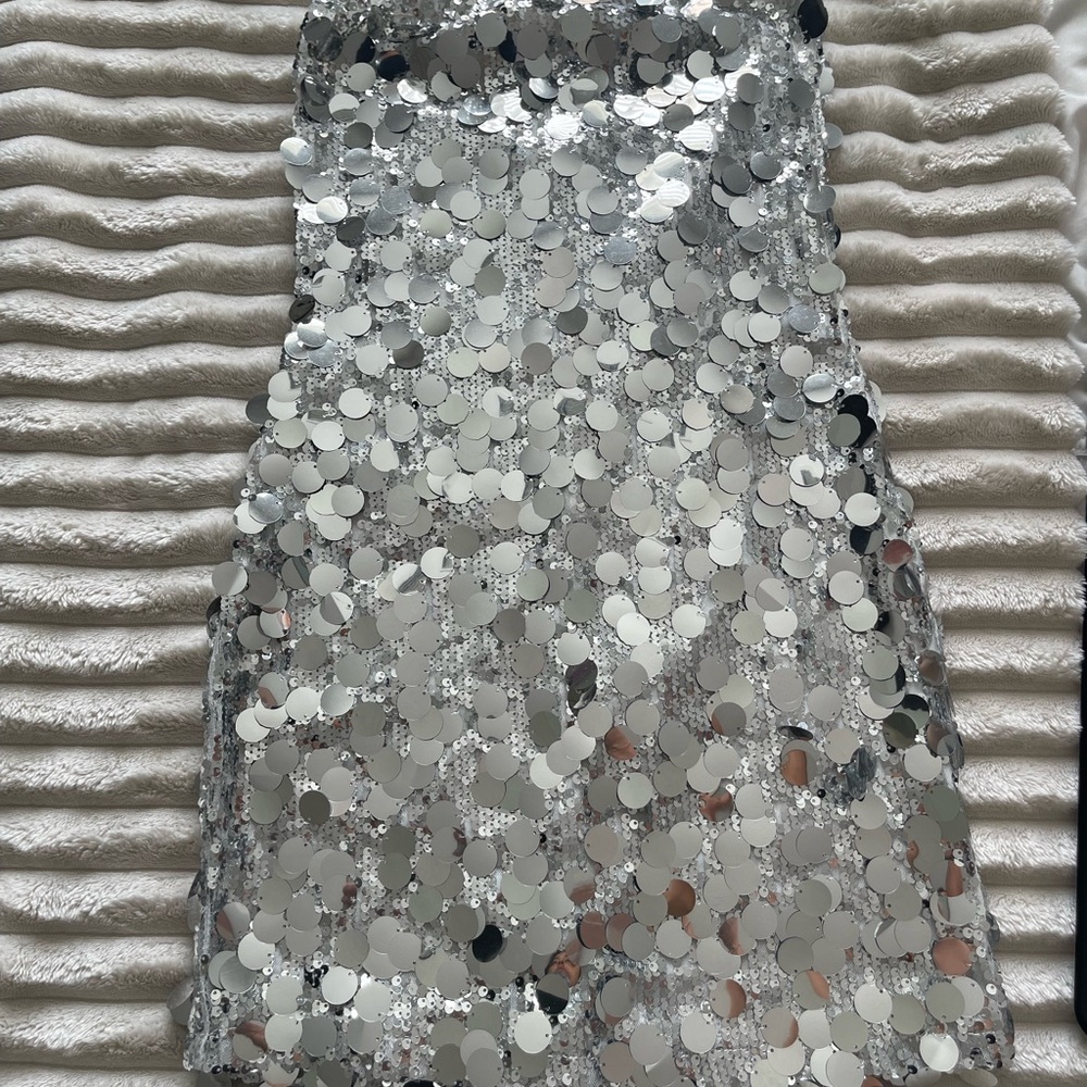 Silver Strapless Sequin Dress